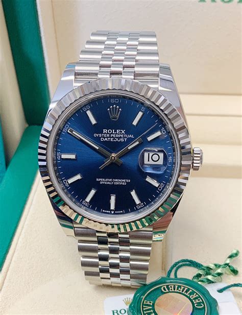 41 mm rolex datejust with blie face and smooth bezel|rolex datejust blue dial 41mm.